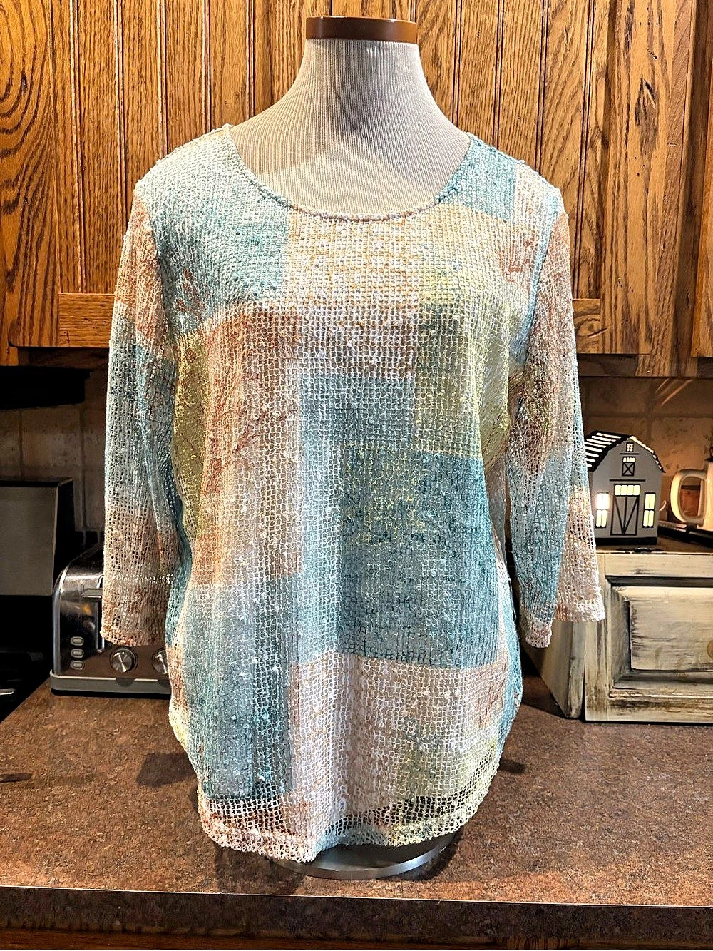 ✅alfred dunner Color Block Mesh Tunic Size Large